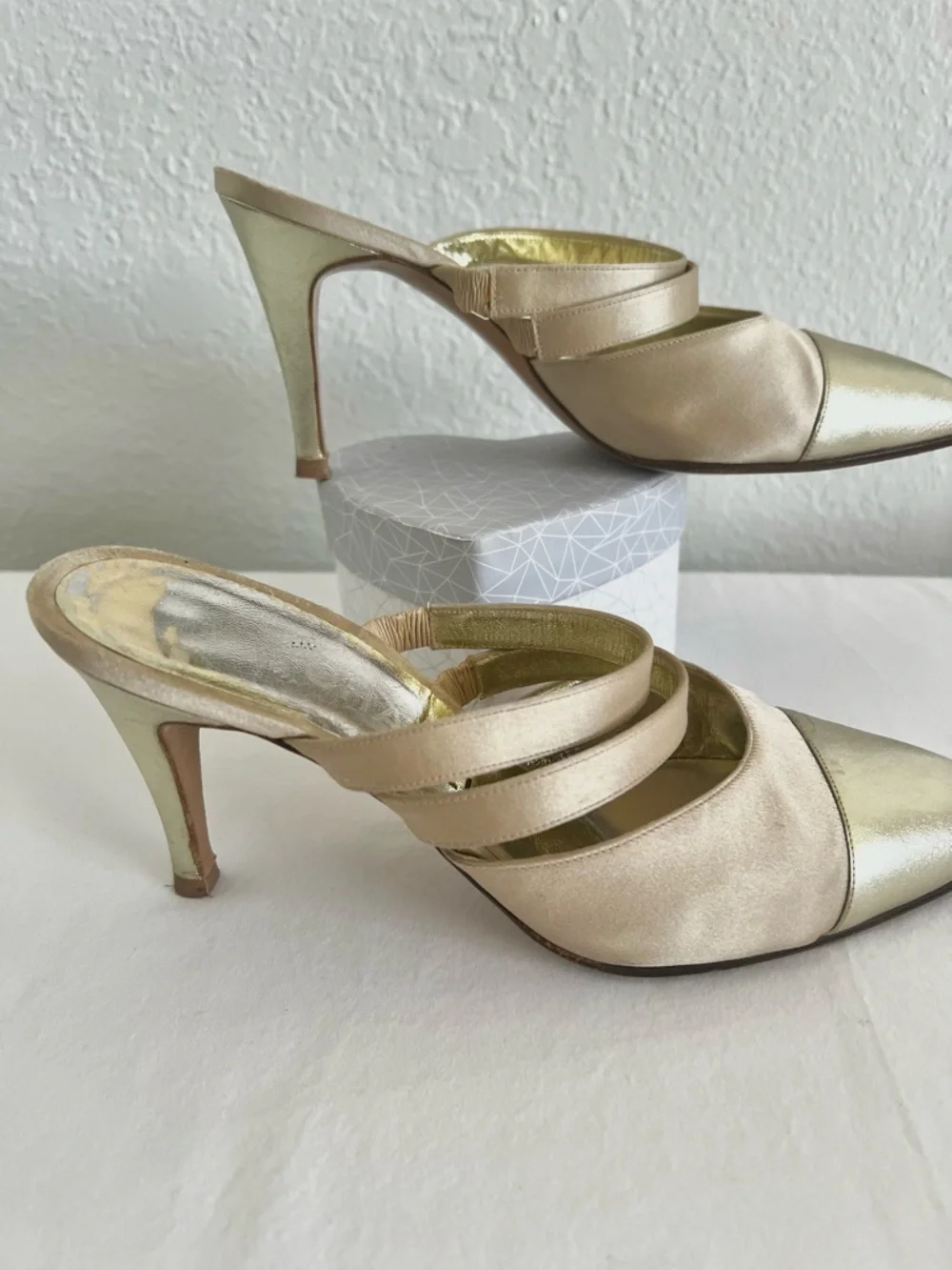 Chanel Dual Strap Satin Mules Vintage